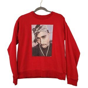 Forever 21 Sweatshirt Tupac Shakur Hip-Hop Legend Graphic Pullover Red Medium